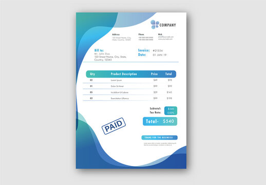 Editable Invoice Billing Layout in Blue and White Color