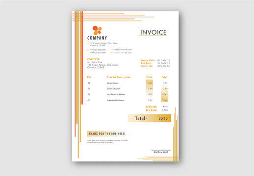 Business Invoice Layout in White and Brown Color