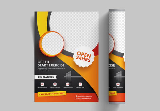Fitness Gym Template or Flyer Design with Placeholder