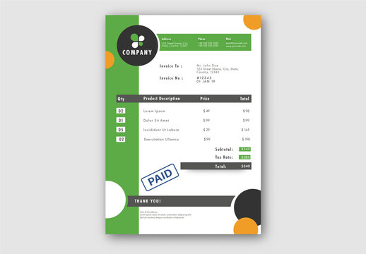 Paid Customer Invoice Billing Layout for Your Business