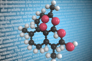 Molecular model of dihydroartemisinin, 3D rendering