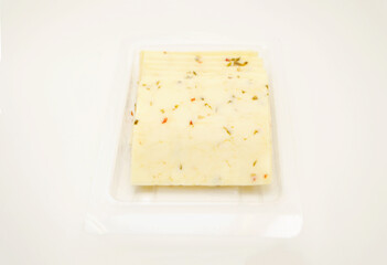 Pepper Jack Cheese Slices Isolated Over a White Background