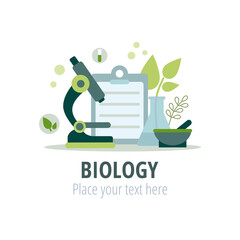 Biology and botany science concept. Microscope and other Objects - 497346620