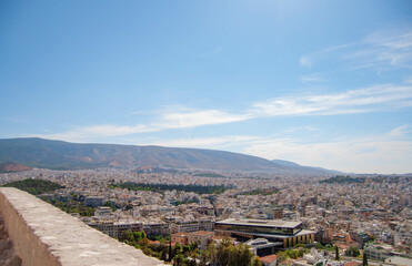 Top view of Athens city buildings and hills, Greece.
