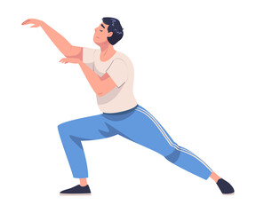 Man Character Practicing Tai Chi and Qigong Exercise as Internal Chinese Martial Art Vector Illustration
