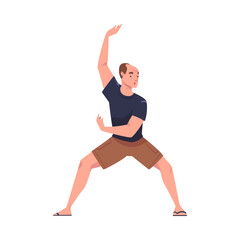 Fototapeta premium Man Character Practicing Tai Chi and Qigong Exercise as Internal Chinese Martial Art Vector Illustration