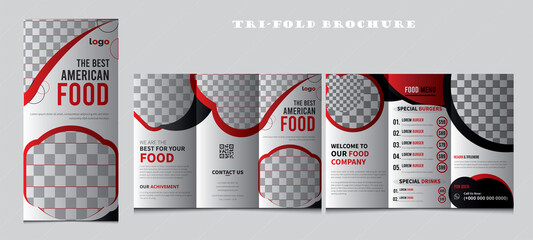 Tri-fold restaurant food menu pamphlet brochure design template, Fast-food healthy meal delicious food, dessert, vector tri-fold design in A4 size print-ready template, Food menu trifold brochure.