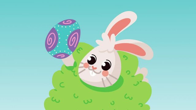 happy easter animation with rabbit head and egg