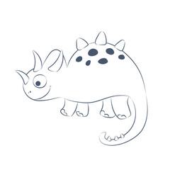 Cute dinosaur in outline ink style. Funny cartoon dino. Hand drawn vector doodle design for girls, kids. Hand drawn children illustration for fashion clothes, shirt, fabric