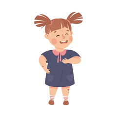 Little Girl Standing and Talking to Somebody Engaged in Friendly Communication Vector Illustration