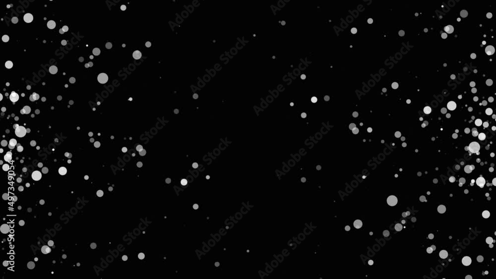 Poster intro animated particle frame. a tangle of chaotic circles, spheres, dot. rain. snow. halftone confe