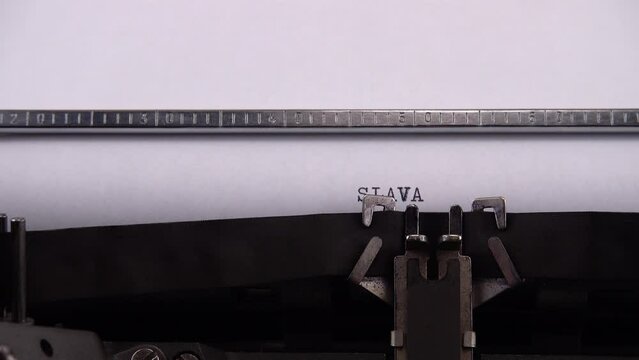Typing Ukrainian greeting and slogan SLAVA UKRAINI