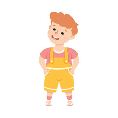 Little Boy Standing and Talking to Somebody Engaged in Friendly Communication Vector Illustration