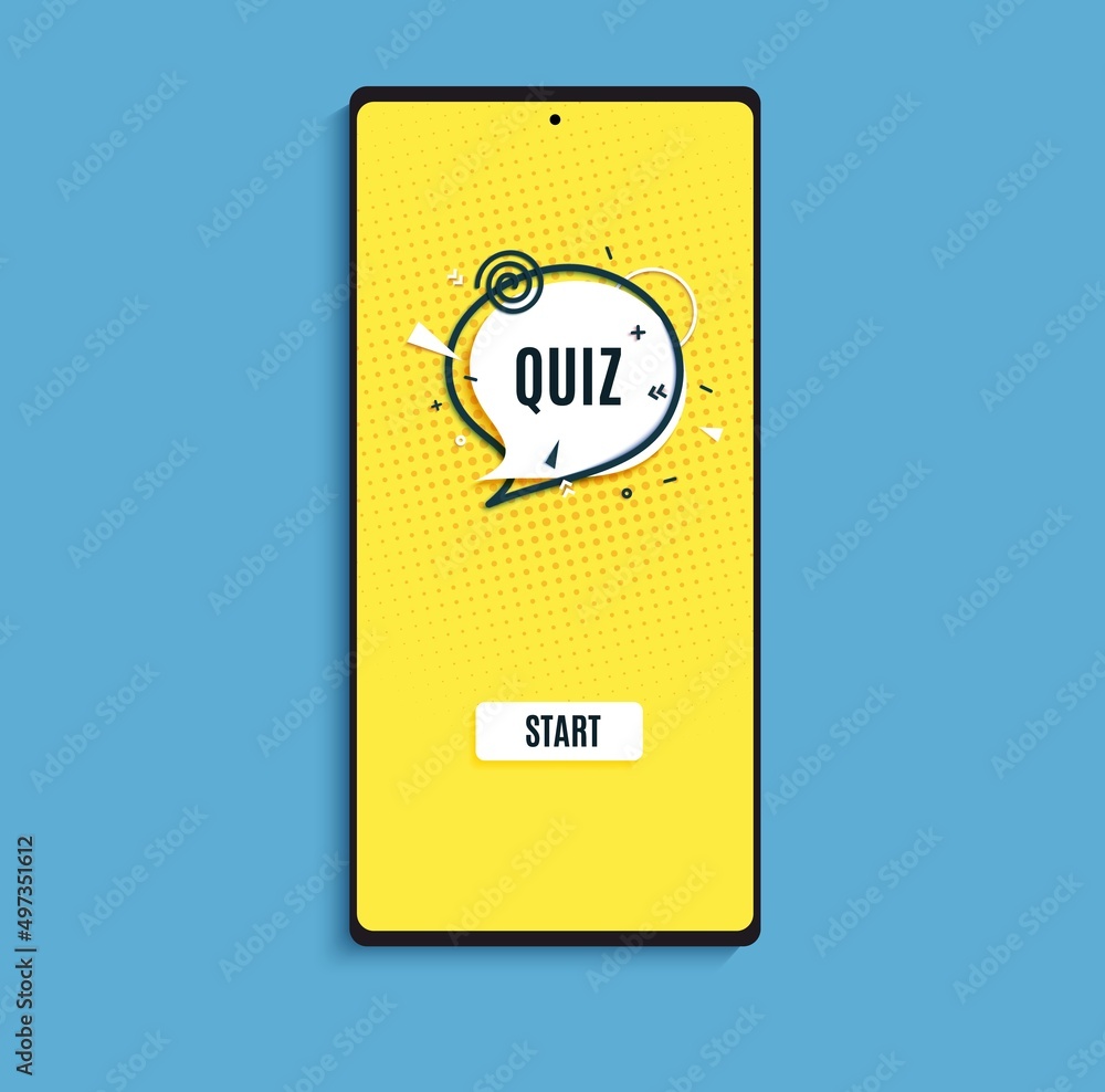 Wall mural quiz online game interface in paper cut style. yellow and black color trivia mobile app papercut art