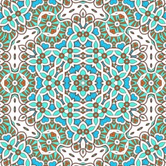 Abstract Pattern Mandala Flowers Art Colorful Blue Turquoise Brown 328