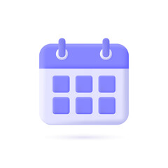 3d calendar icon in minimalistic cartoon style. vector illustration isolated on white background.