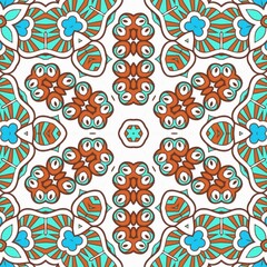Abstract Pattern Mandala Flowers Art Colorful Blue Turquoise Brown 303