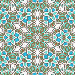 Abstract Pattern Mandala Flowers Art Colorful Blue Turquoise Brown 301