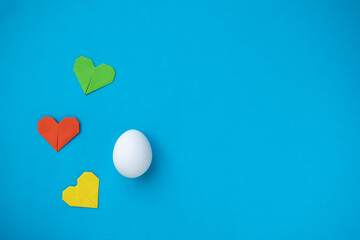 Heathy food idea. Egg love concept. Egg and paper heart still life. Copy space