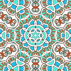 Abstract Pattern Mandala Flowers Art Colorful Blue Turquoise Brown 243