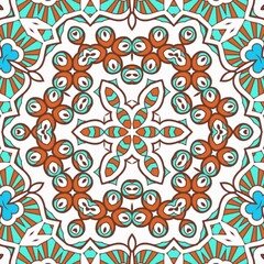 Abstract Pattern Mandala Flowers Art Colorful Blue Turquoise Brown 212