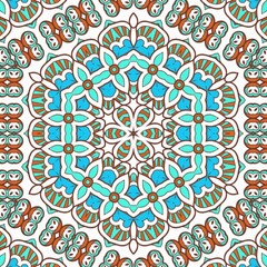 Abstract Pattern Mandala Flowers Art Colorful Blue Turquoise Brown 210
