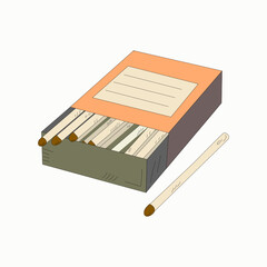 Matches, travel tool, for making fire.Doodle style vector graphics with isolated background.	