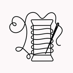 Thread, needle. Illustration in doodle style, vector badges. Isolated background.