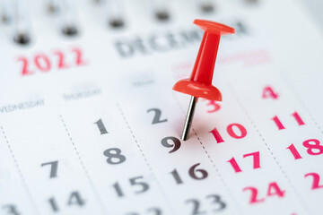 Red push pin on calendar 9th day of the month, mark the Event day with a Pin. Pin on calendar day...