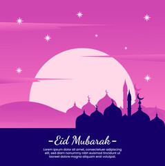 islamic design illustration concept for Happy eid mubarak or ramadan greeting with people character. template for web landing page, banner, presentation, social, poster, ad, promotion or print media.