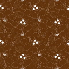 A set of seamless fruit patterns. Vector white contour illustration of kiwi on a colored background. 1000x1000, vector graphics