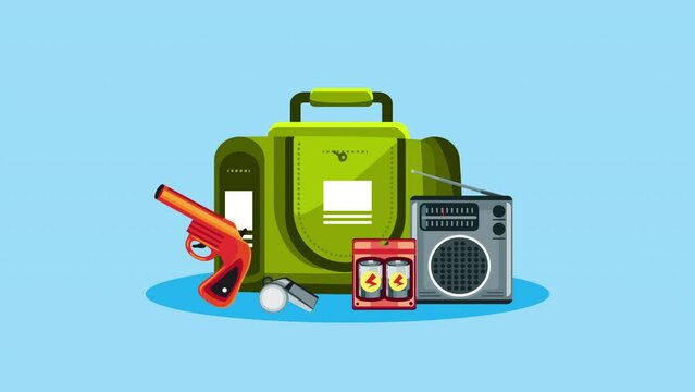green emergency kit bag and equipment