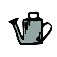 Watering can agricultural sketch vector icon. Ranch field, rural countryside. Harvest scarcity concept, industry problems symbol. Hand drawn bio illustration isolated on white.