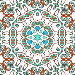 Abstract Pattern Mandala Flowers Art Colorful Blue Turquoise Brown 117