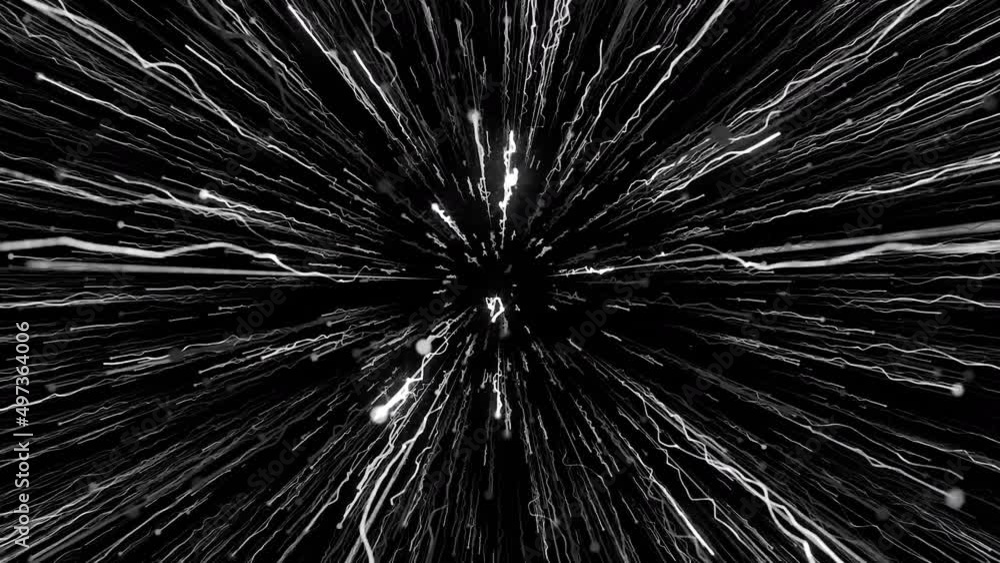Poster cosmic stream with glowing lines on black background. motion. immersion in bright luminous stream wi