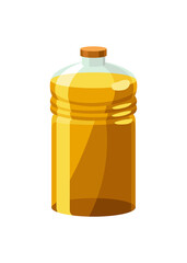 Vegetable oil bottle. Can with vitamin oil for cooking. Virgin organic healthy liquid product from seed. Isolated cartoon icon with sunflower product
