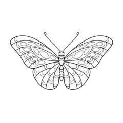 Cartoon Contour Black and White Isolated Object Patterned Butterfly for Coloring Book.