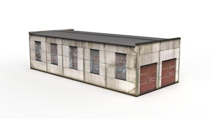 Old industrial building render on a white background. 3D rendering