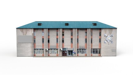 Old industrial building render on a white background. 3D rendering