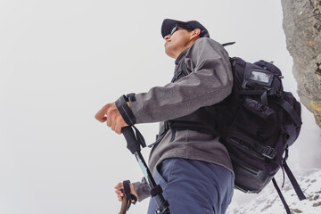a man hiking in the mountain