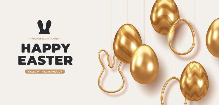 Easter Holiday background with golden decor elements. Vector illustration. 