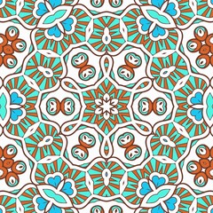 Abstract Pattern Mandala Flowers Art Colorful Blue Turquoise Brown 88