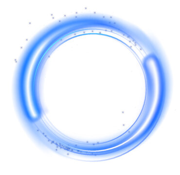 Glow Blue Circle With Sparkles, Magic Light Effect With Glitter Dust. Vector Realistic Blue Shiny Ring Or Swirl, Round Frame Of Flare Trail Isolated On Background