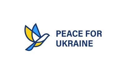 Fototapeta na wymiar Flying dove as a symbol of peace. Peace for Ukraine. No war sign. Abstract line art logo. Vector illustration.