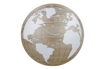 Handmade watch in the shape of a continent. Wooden clock isolated on white background.