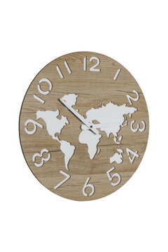 Handmade watch in the shape of a continent. Wooden clock isolated on white background.