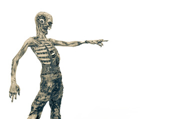 zombie is pointing on white background