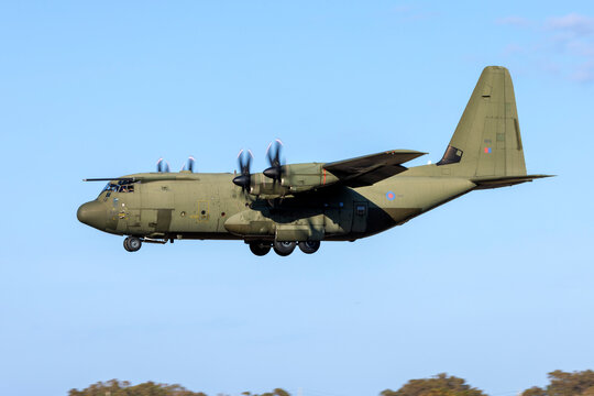 Luqa, Malta - April 2, 2022: Royal Air Force Lockheed Martin C-130J Hercules C5 (L-382) (REG: ZH889) landing for an overnight stop.