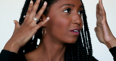 Obraz premium Anxious African black teen girl emotional reaction, teen anxiety attack