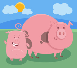 cartoon pig farm animal character with cute little piglet